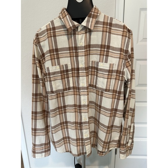 Aeropostale Shirt Mens Large Brown Tan Plaid Flannel Button Down Cotton - Picture 1 of 3